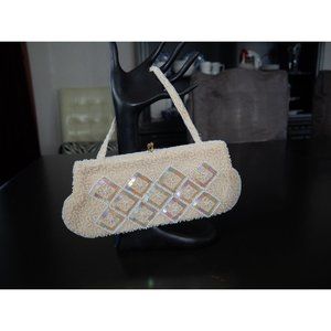 Vintage SAKS Fifth Ave Beaded Evening Bag Off White Beaded Clutch Purse, Wedding
